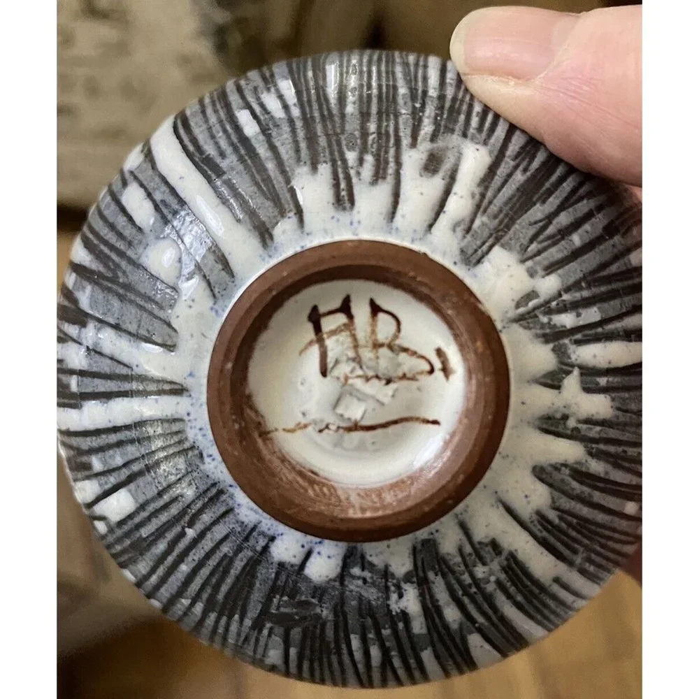 Laholm Swedish Studio Art Pottery Sgraffito Small Bowl Signed Vtg 1960-70 HTF